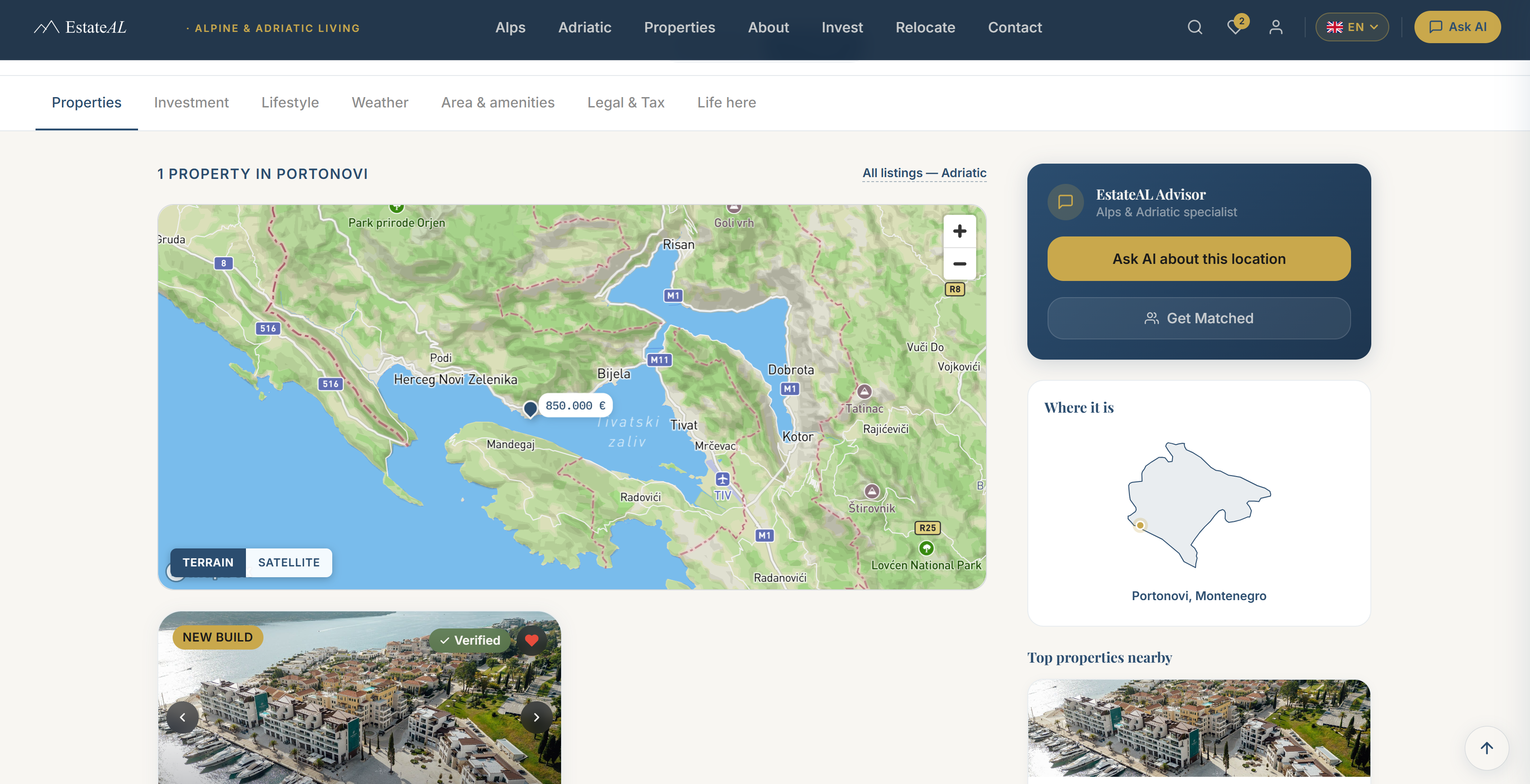 Platforma EstateAL — AI poradce, interaktivní mapa a karty nemovitostí